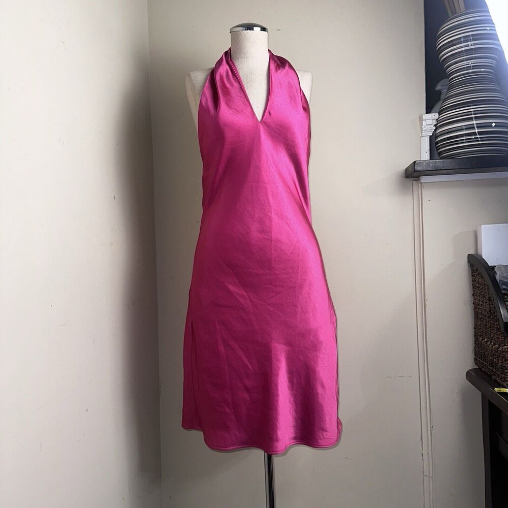 NWT O.P.T. One Pretty Thing Cami Slip Satin Pink Halter Low Back Dress Size 10